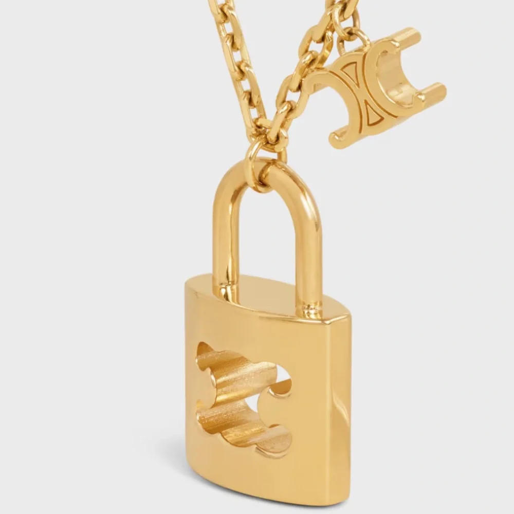 Celine Large TRIOMPHE Lock Necklace | Brass with gold finish - Picture 4 of 11
